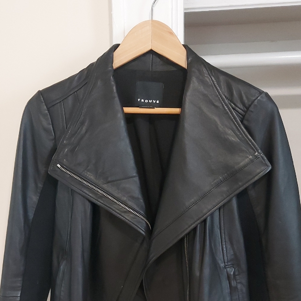 Trouve Black Leather Asymmetrical Moto Jacket